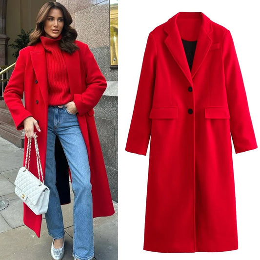 Long Outerwears Winter Coat Female Red Long Sleeve Coat Autumn New In Coats Chic And Elegant Woman Jacket