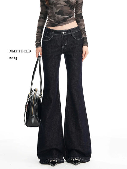 2025 Autumn Winter Women Vintage Low Rise Denim Flare Pants Bootcut Jean Y2k Harajuku Baggy Stacked Jean Bell Bottom Japanese