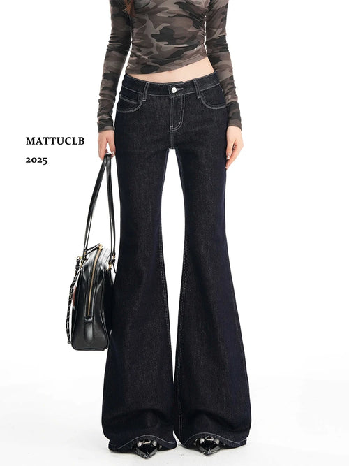 2025 Autumn Winter Women Vintage Low Rise Denim Flare Pants Bootcut Jean Y2k Harajuku Baggy Stacked Jean Bell Bottom Japanese