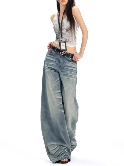 2025 Autumn Winter Women's American Vintage Denim Pants Y2K 2000s Baggy Tomboy Jean Japanese Harajuku Men Wide Fit High Quality
