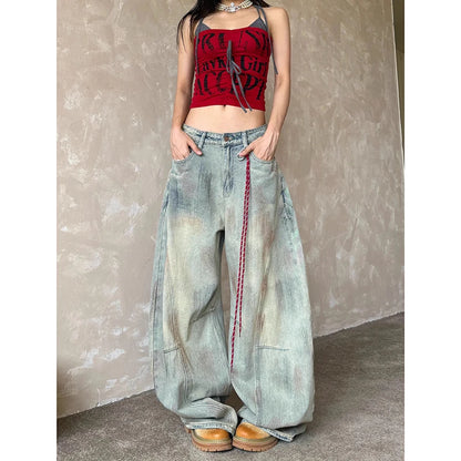 Women's Light Blue Y2k Baggy Jeans Harajuku Aesthetic Japanese 2000s Style Denim Trousers Vintage Cargo Pants Trashy Clothes