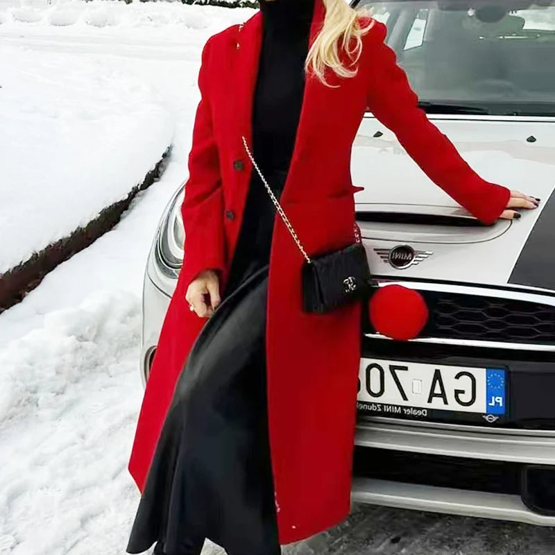 Long Outerwears Winter Coat Female Red Long Sleeve Coat Autumn New In Coats Chic And Elegant Woman Jacket