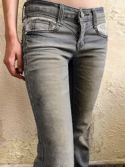 2025 Autumn Winter Women  American Retro Low Rise Denim Flare Pants 2000s Abi Y2k Skinny Jean Stretch Bell Bottom Harajuku New