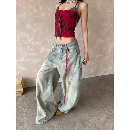 Women's Light Blue Y2k Baggy Jeans Harajuku Aesthetic Japanese 2000s Style Denim Trousers Vintage Cargo Pants Trashy Clothes