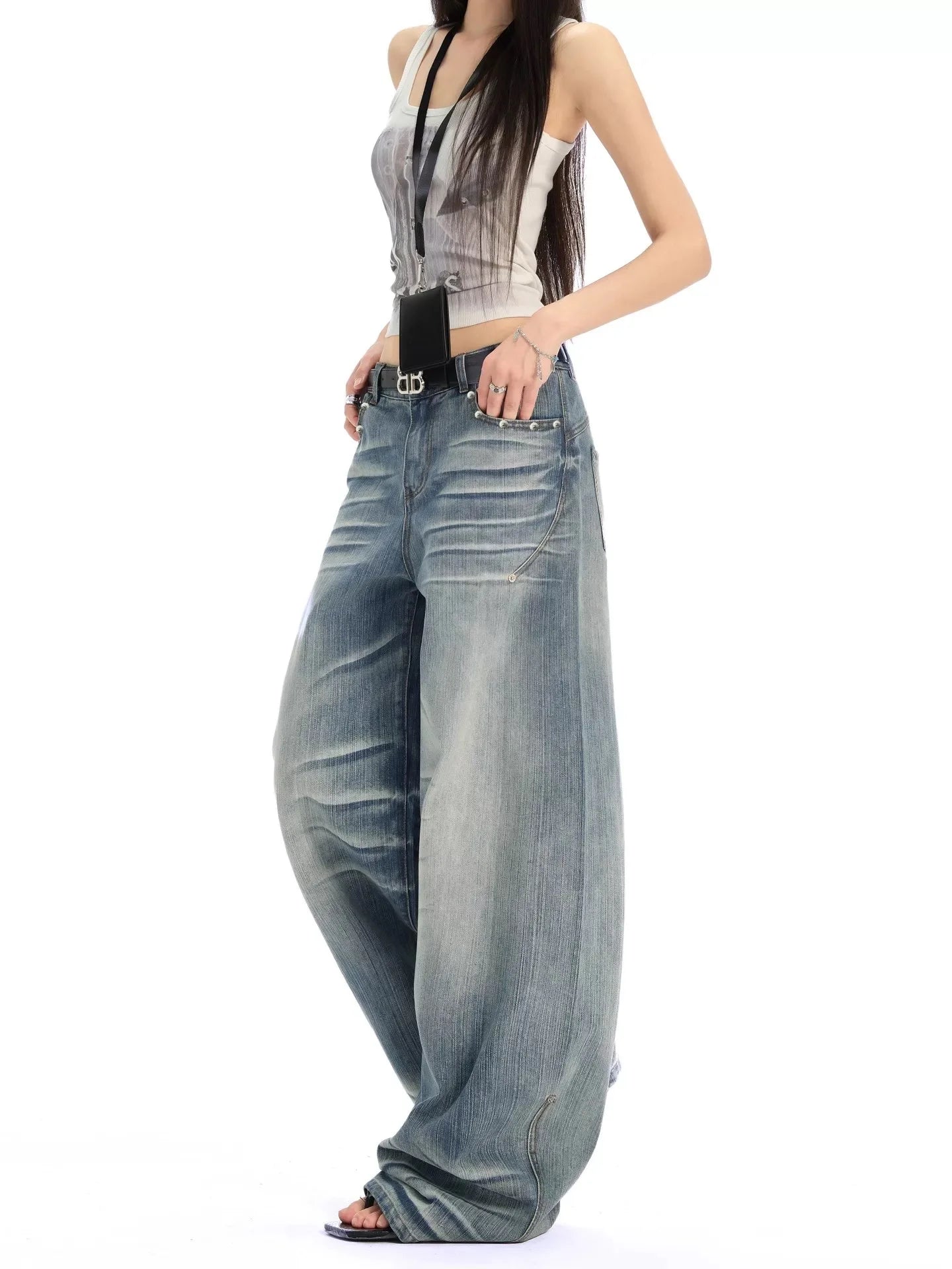 2025 Autumn Winter Women's American Vintage Denim Pants Y2K 2000s Baggy Tomboy Jean Japanese Harajuku Men Wide Fit High Quality