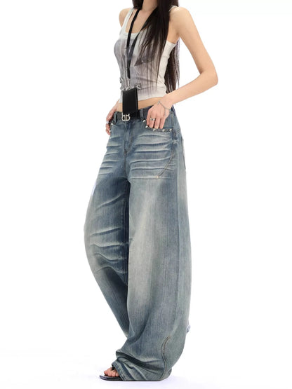 2025 Autumn Winter Women's American Vintage Denim Pants Y2K 2000s Baggy Tomboy Jean Japanese Harajuku Men Wide Fit High Quality