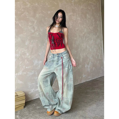 Women's Light Blue Y2k Baggy Jeans Harajuku Aesthetic Japanese 2000s Style Denim Trousers Vintage Cargo Pants Trashy Clothes