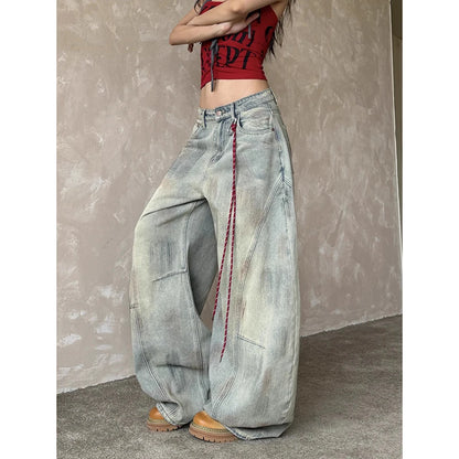 Women's Light Blue Y2k Baggy Jeans Harajuku Aesthetic Japanese 2000s Style Denim Trousers Vintage Cargo Pants Trashy Clothes