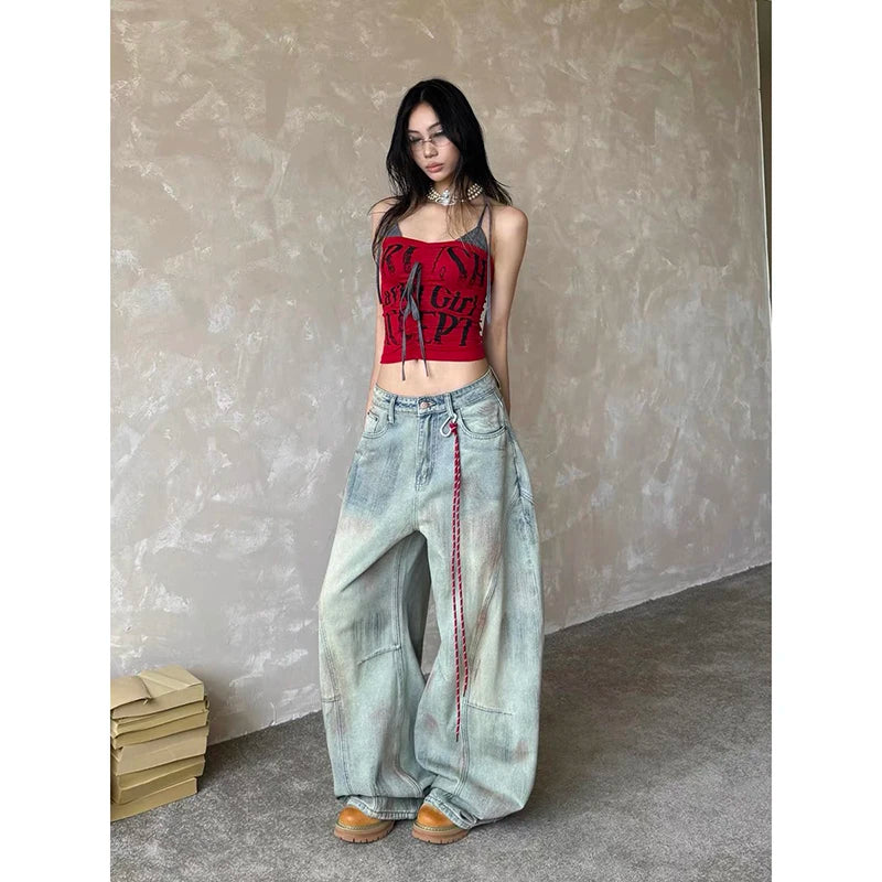 Women's Light Blue Y2k Baggy Jeans Harajuku Aesthetic Japanese 2000s Style Denim Trousers Vintage Cargo Pants Trashy Clothes