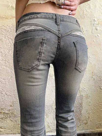 2025 Autumn Winter Women  American Retro Low Rise Denim Flare Pants 2000s Abi Y2k Skinny Jean Stretch Bell Bottom Harajuku New