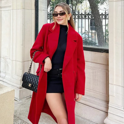 Long Outerwears Winter Coat Female Red Long Sleeve Coat Autumn New In Coats Chic And Elegant Woman Jacket