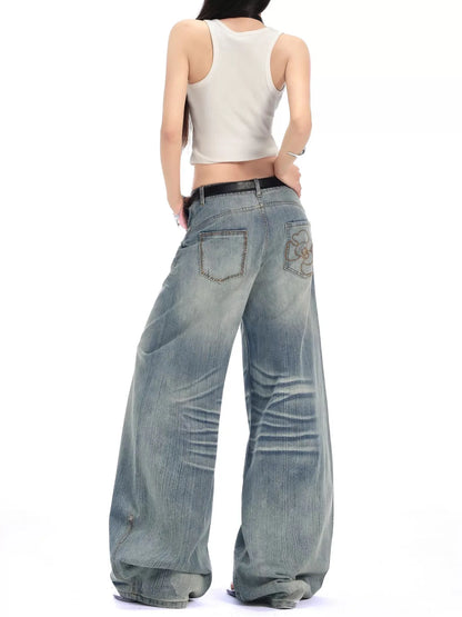 2025 Autumn Winter Women's American Vintage Denim Pants Y2K 2000s Baggy Tomboy Jean Japanese Harajuku Men Wide Fit High Quality