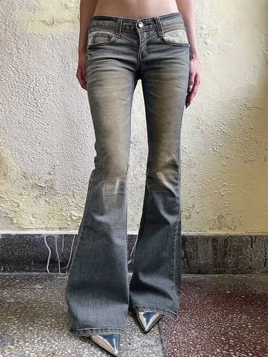 2025 Autumn Winter Women  American Retro Low Rise Denim Flare Pants 2000s Abi Y2k Skinny Jean Stretch Bell Bottom Harajuku New