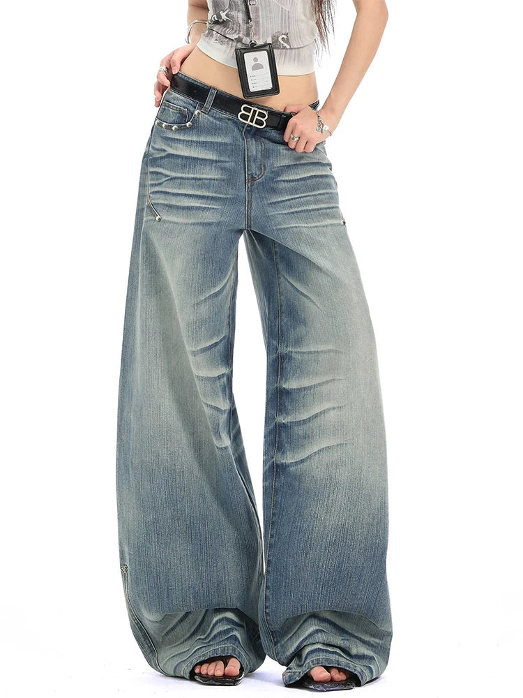 2025 Autumn Winter Women's American Vintage Denim Pants Y2K 2000s Baggy Tomboy Jean Japanese Harajuku Men Wide Fit High Quality