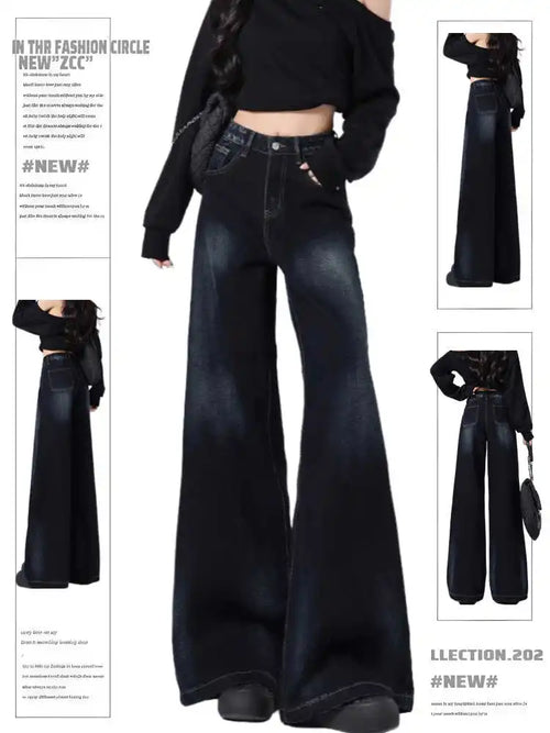 Winter Women's Denim Pants High Quality Flared Jeans Korean Bell Bottom Jeans Y2k Dark Academia Cowboy Low Rise Wide Fit jeans