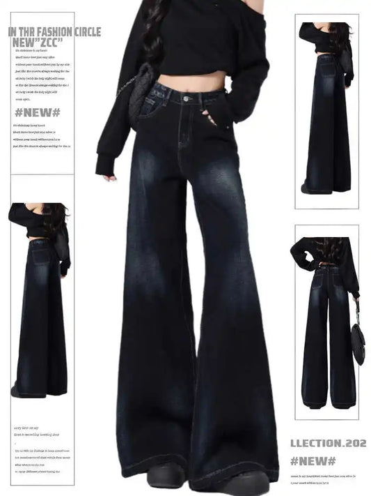 Winter Women's Denim Pants High Quality Flared Jeans Korean Bell Bottom Jeans Y2k Dark Academia Cowboy Low Rise Wide Fit jeans